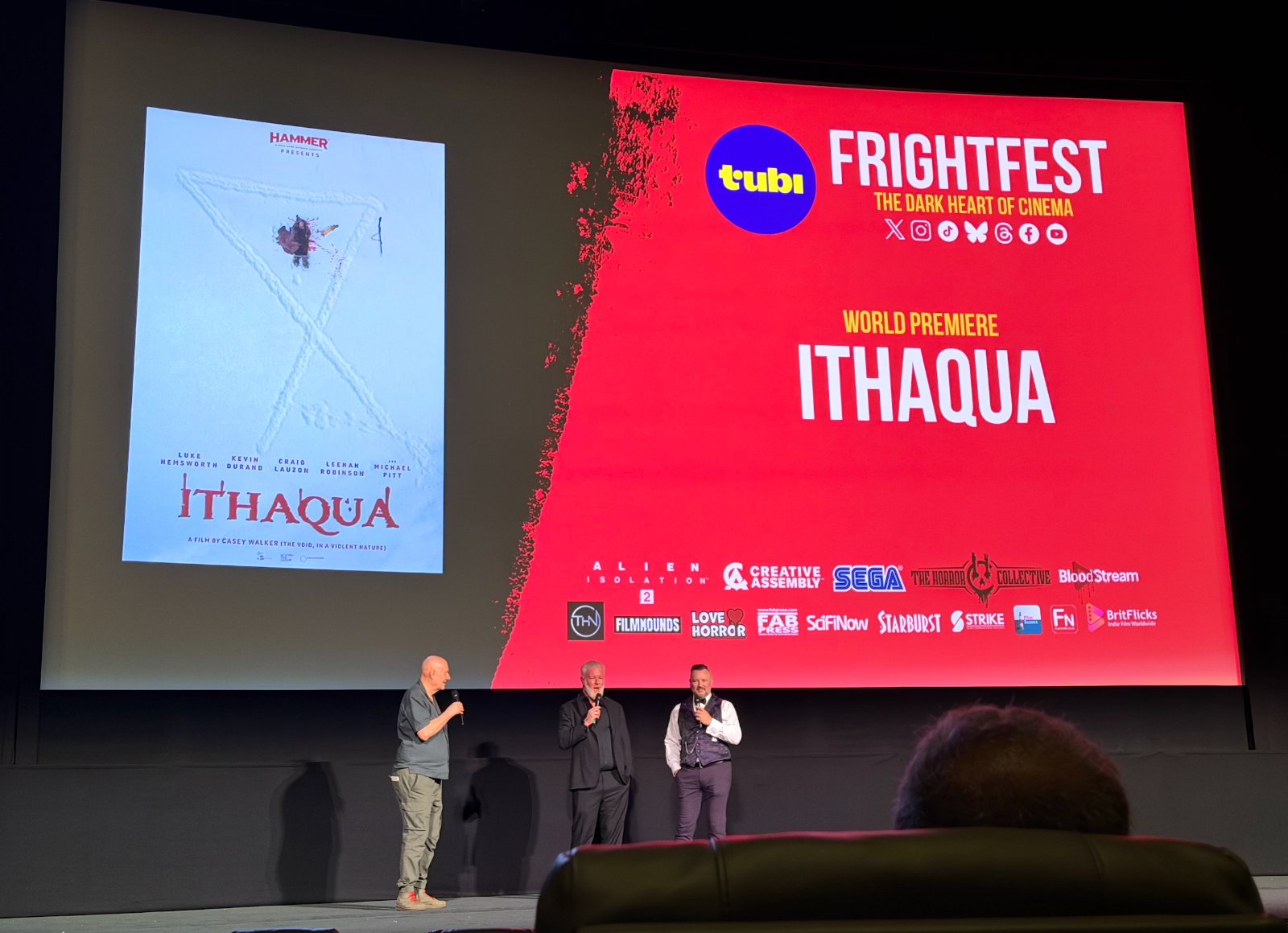 Casey Walker on stage at Tubi FrightFest for the world premiere of Ithaqua